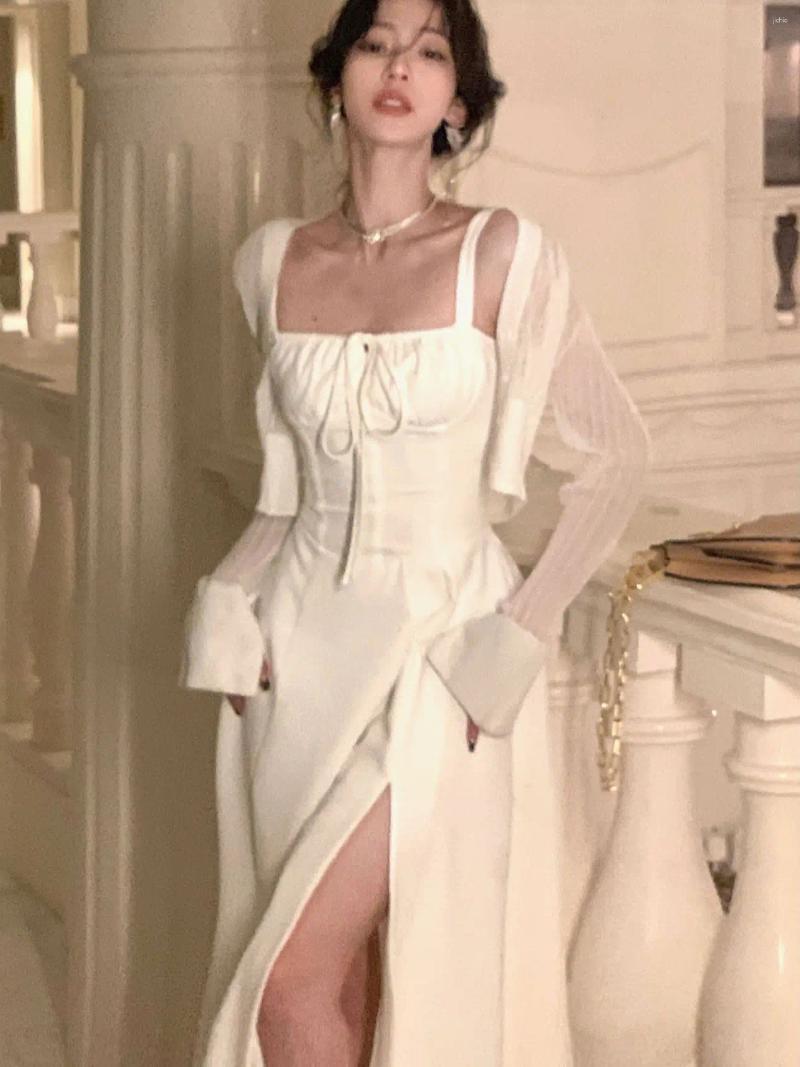 Casual Dresses Coigarsam 2024 Summer Elegant Vintage Fashion Midi Bandge Dress Women Lady One Piece Party Clothing Outfits Vestidos
