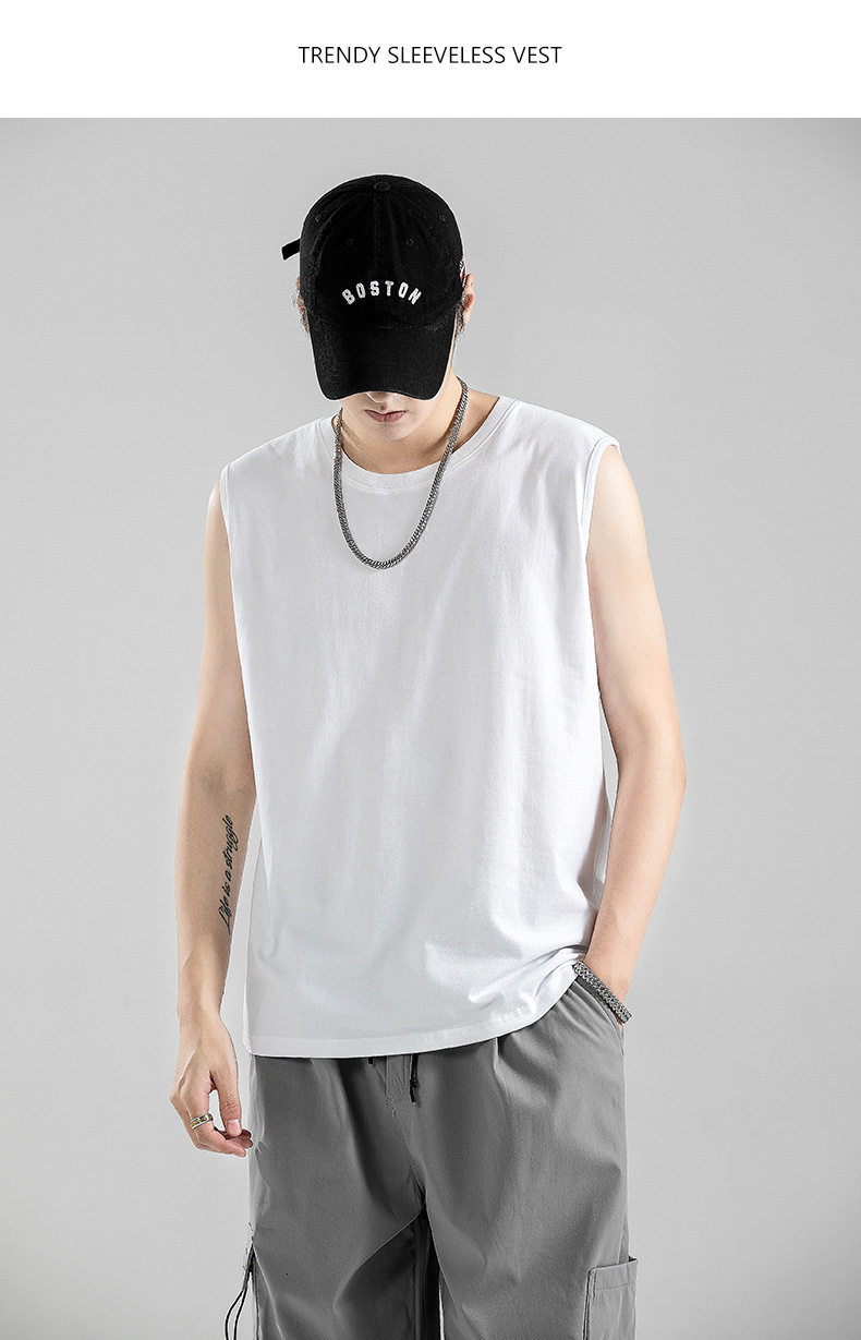 Men's Tank Tops 220g Camisole Heavy Weight Solid Color Loose Cotton Sleeveless T Shirt Bottom Shirt Men's Fitness Vest 230422