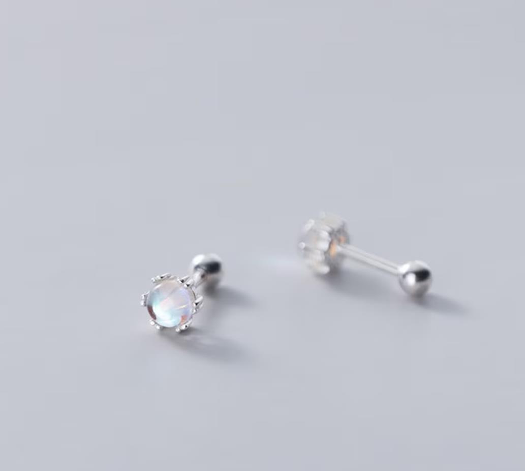 Minimalist Gemstone 925 Sterling Silver Studs Moonstone Elegant Small Stud Earring Cabochon Earrings Silver