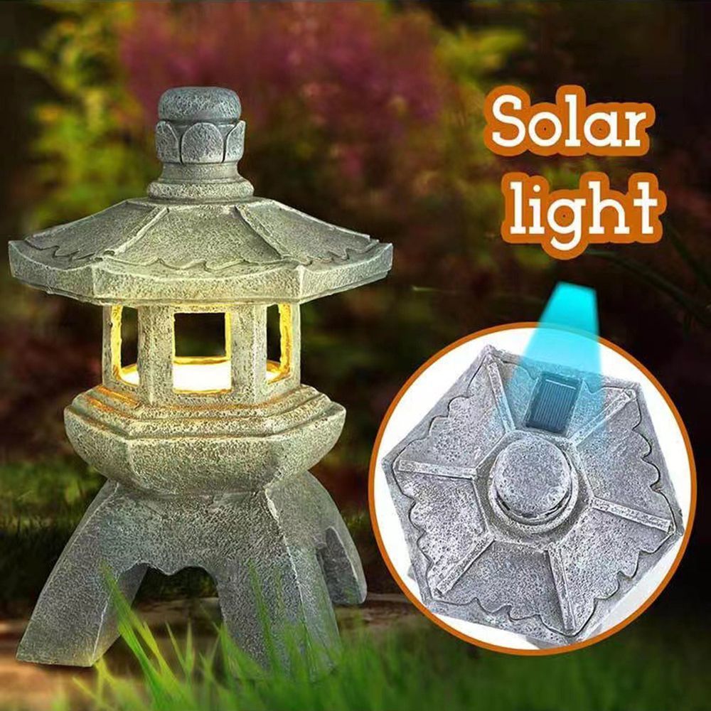 Garden Decorations Handmade Craft Zen Ornaments Accessories Resin Tower Statue Solar Lamp Stone Pagoda Lantern Lanterns 230422