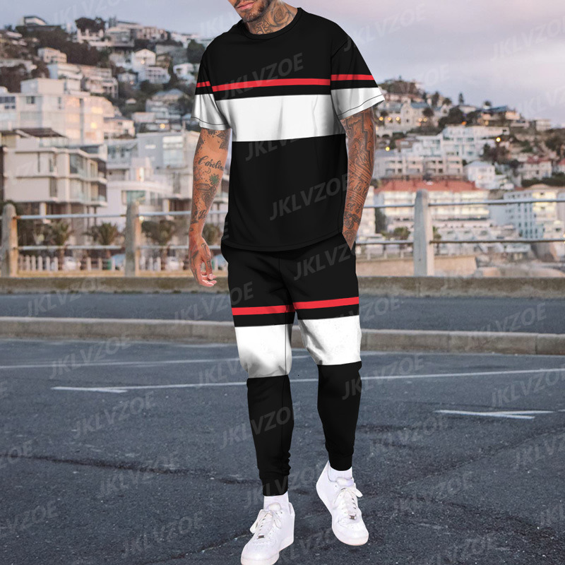 Men's Tracksuits Summer Sportwear Suit Short Sleeve T Shirt Long Pants Men 2 Piece Sets Men's Tracksuit 3D Printed Casual Trend Oversized Cl