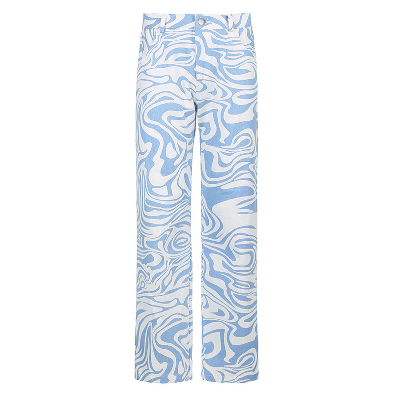 Women's Jean's straight leg jeans spring and summer blue animal print loose street casual washed women's trousers 230422