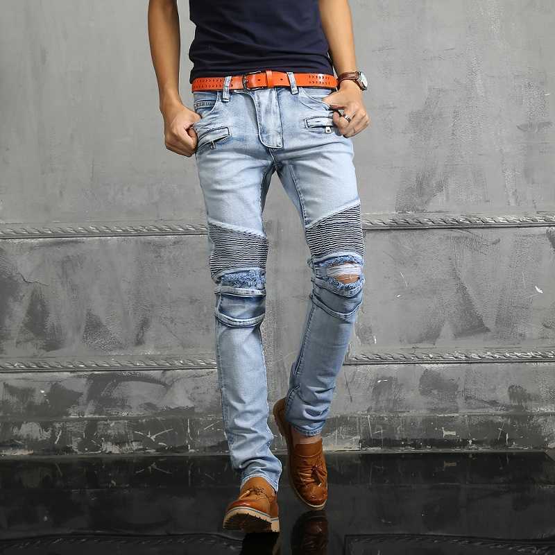 Designer Clothing Fashion Denim Pants Amiiri New Trendy Brand Retro Elastic Slim Fit Knee Knife Cut Holes Small Foot Splice Motorcycle Light Blue Jeans Male, As shown in figure
Designer Clothing Fashion Denim Pants Amiiri New Trendy Brand Retro Elastic Slim Fit Knee Knife Cut Holes Small Foot Splice Motorcycle Light Blue Jeans Male, As shown in figure