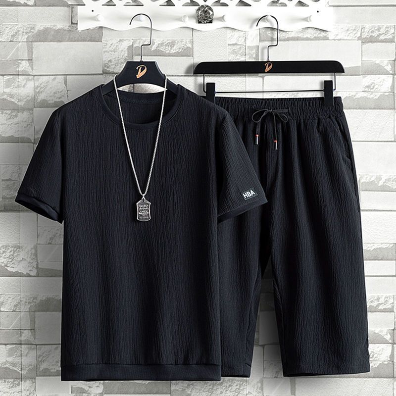 Men's Tracksuits Lce Silk Suit Men's Summer Loose Large Size Leisure Sports Suit Men's Short Sleeve Cropped Pants Two-Piece Set 230422