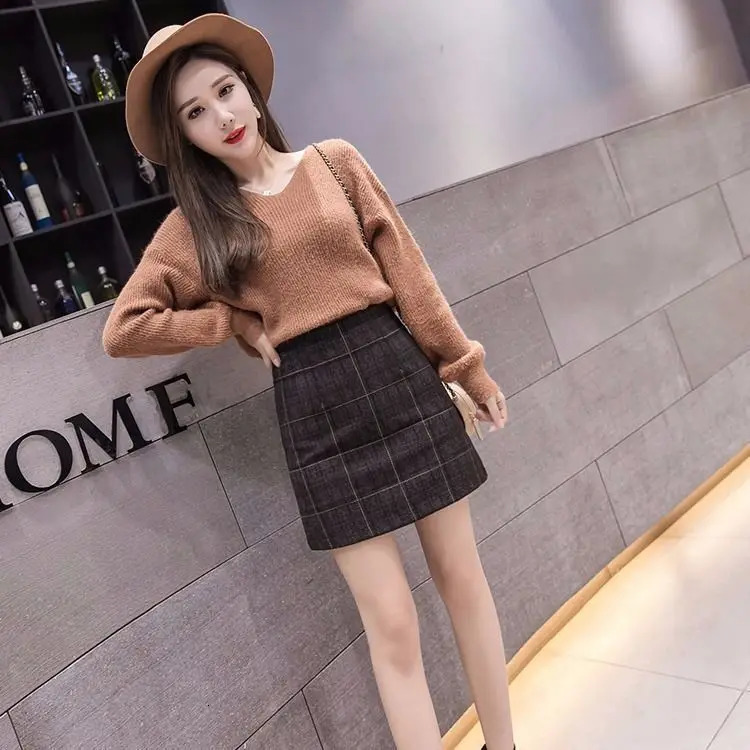 Skirts Spring autumn and winter skirt women Korean version of high waist slim fashion plaid wool Joker Slim A-step skirt 231121