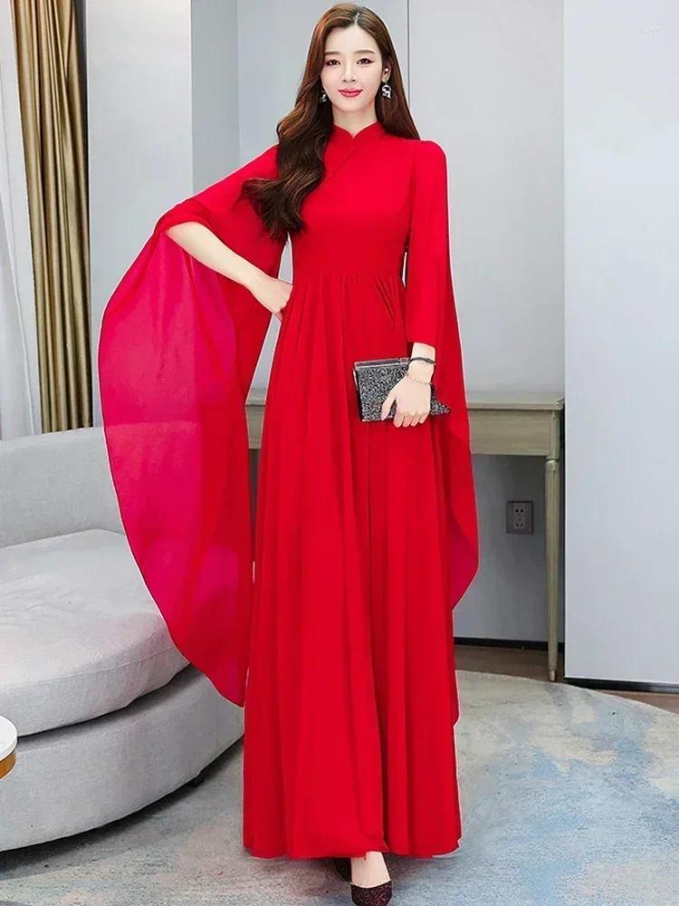 Casual Dresses Red Beach Dress Summer Clothes For 2023 Evening Maxi Fashion Elegant White Chiffon Long Sleeve Pink Prom Wedding F62