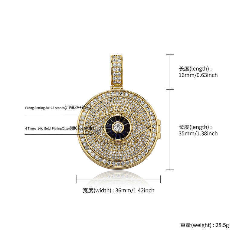 Openable God's Eye Memorial Custom Photo Pendant Necklace Full Cubic Zircon DIY Picture Personalized Hip Hop Real Gold Plated DIY Jewelry Birthda