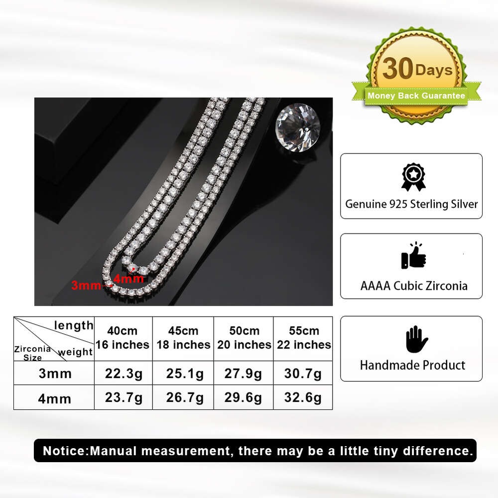 RINNTIN SC73 Solid Sterling Sier 3mm 4mm CZ Casting Chain Women's Round Cubic Zirconia Tennis Necklace