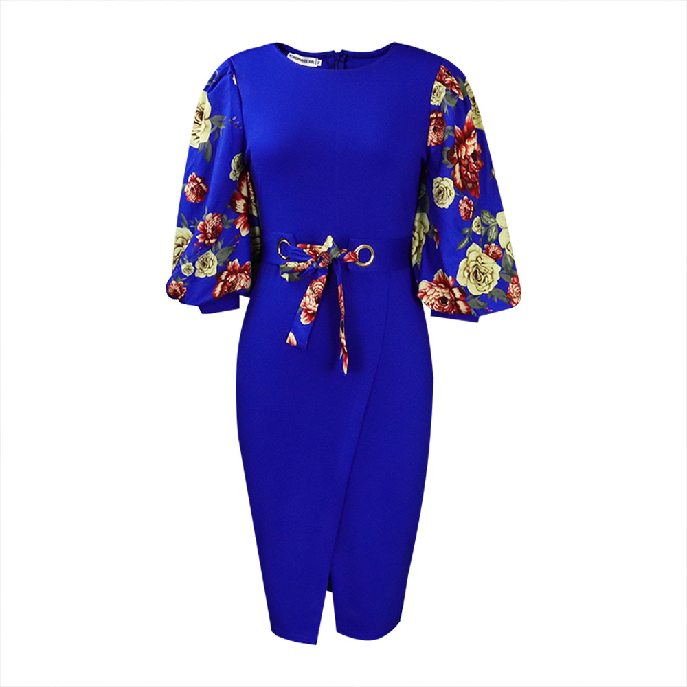 Prom dress designer dress Lantern Sleeve Bodycon Midi Dress Chic Elegant Floral Print Casual Evening Party Dress With Belt Summer Club Women Outfits w