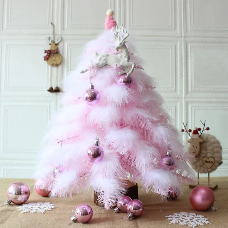 Mini Feather Girl DIY Decorations for Home 45cm Pink Christmas Tree Romatic Gift 231121