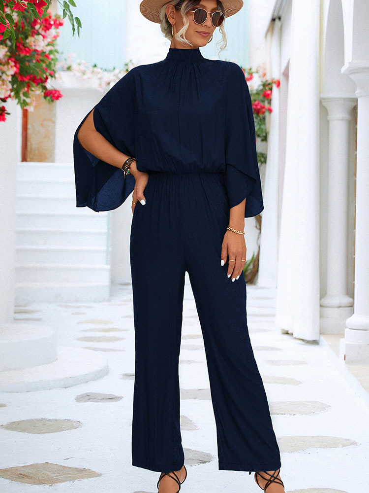 Women's Jumpsuits Rompers Elegant Women Jumpsuits Spring Loose Stand Collar Split Sleeve Office Romper Fashion Black Women Overalls Streetwear Fe