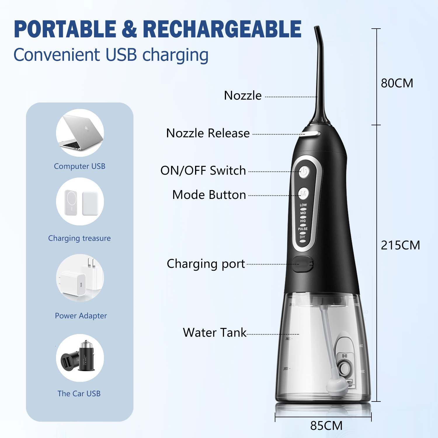 Other Oral Hygiene Irrigator USB Rechargeable Water Flosser Portable Dental Jet 300ML Tank proof Teeth Cleaner For Care 230421