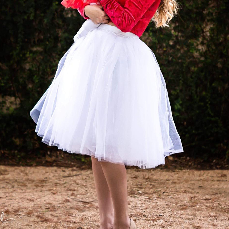 Skirts Summer Style 6 Layers Knee Length Tutu Tulle Skirt High Elastic Waist Swing Ball Gown Pleated Skater Skirts Saias Jupe 230422