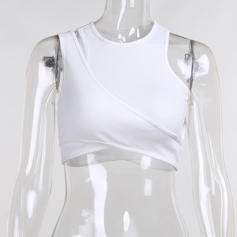 Camisoles Tanks Asymmetrical Crop Top y2k Egirl Hollow Out Knitted Corset Sleeveless O Neck Mini Vest Basic Casual Sporty Sweats Summer 230421