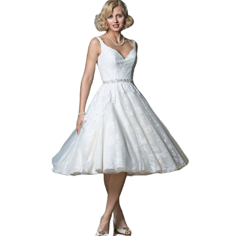 2024 Vintage Knee Length Lace Wedding Dress A Line Short Bridal Gowns Straps Sweetheart Neck Sleeveless Garden Bride Civil Formal Dresses