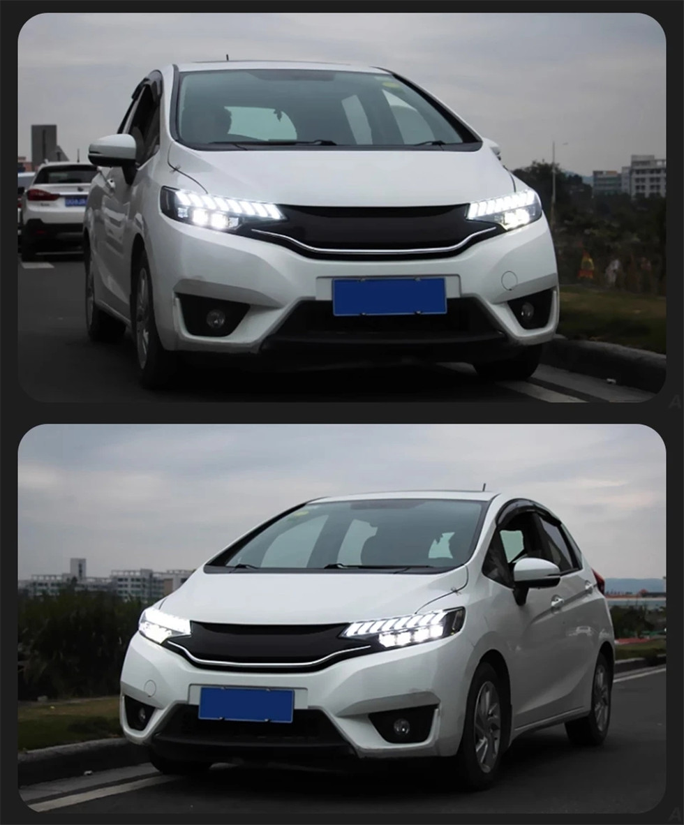 Car Modified Front Light For Honda FIT JAZZ 2014-20 20 Headlights Assembly LED Lens DRL Red Evil Eye Hid Bi Xenon Lights