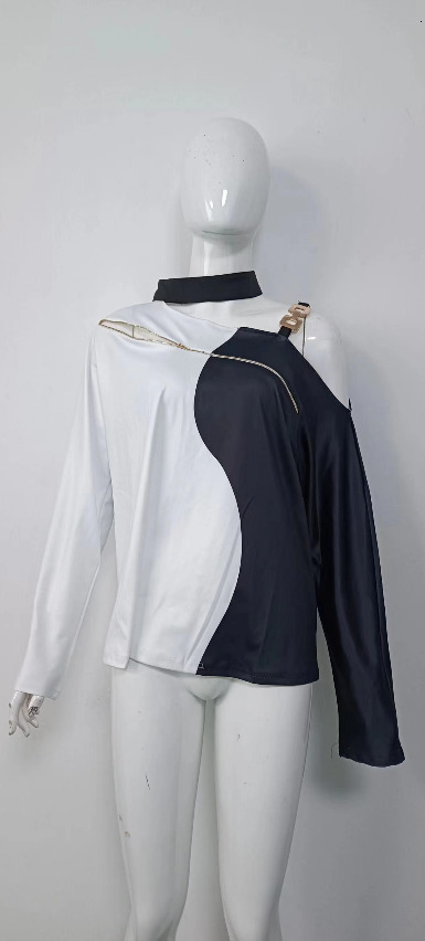 Women's T-Shirt Cold Shoulder Top for Women Marble Print Metal Decor Daily Long Sleeve Tee Casual 230422