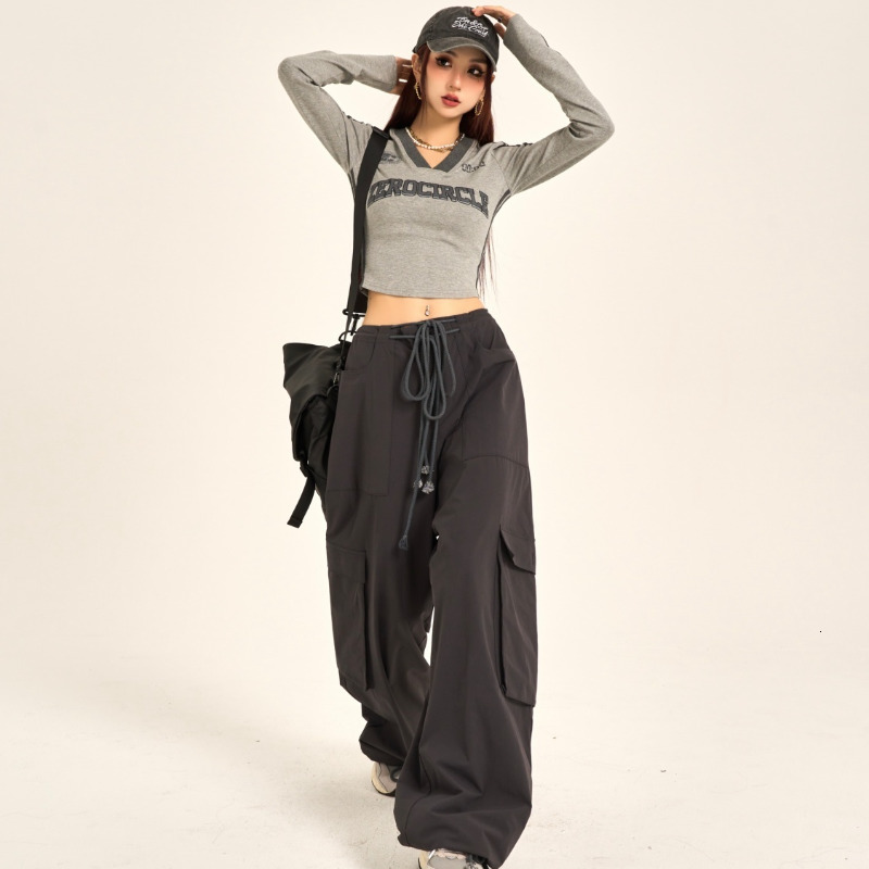 Women's T-Shirt Hikigawa Chic Fashion Women Vintage Contrast Color Jersey Print Long Sleeve T-Shirts Streetwear Slim Fit Short Length V Neck Top 