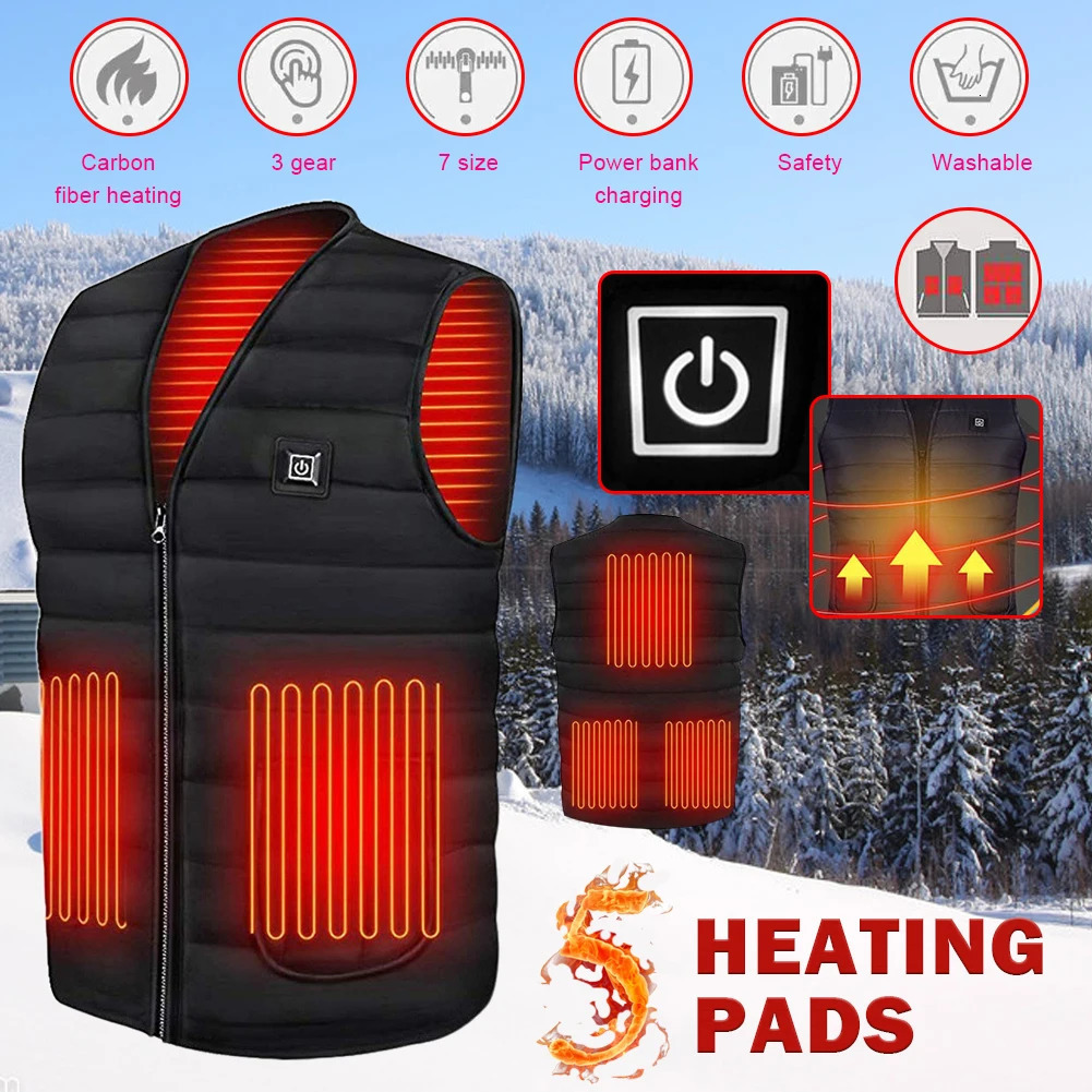 Men's Vests 5 Area USB Heated Vest Smart Electric Heating Clothes 3 Gears Adjustable Motorcycle Rider Vest Warm for Men Women Outdoor Sports 2311