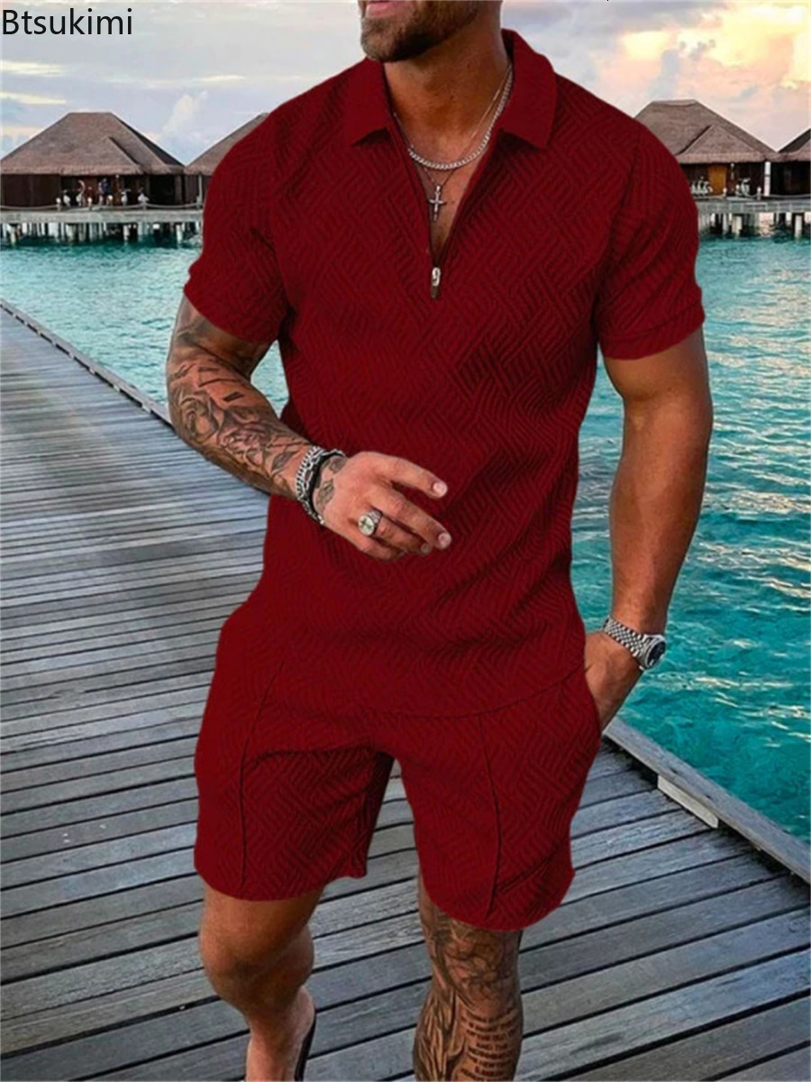 Men's Tracksuits Plus Size 4XL 5XL Men's Casual Shorts Sets Summer Wear Polo Shirts Shorts Zipper Front Sportswear Men Tracksuit Ropa De Hom