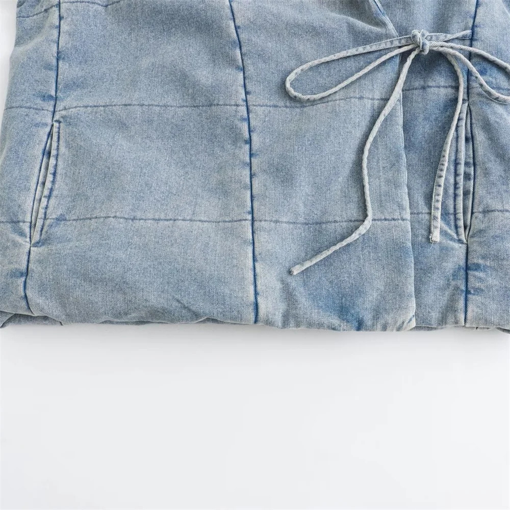 Women's Jackets UNIZERA2023 Autumn and Winter Quilted Lapel Lace up Denim Cotton Coat Loose Jacket Short 231122