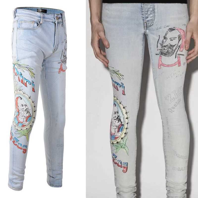 Designer Clothing Fashion Denim Pants Amiiri New High Street Trend Brand Print Graffiti Letter Made Old Elastic Slim Fit Light Wash Jeans Men Motocycle Biker Skinny, As shown in figure
Designer Clothing Fashion Denim Pants Amiiri New High Street Trend Brand Print Graffiti Letter Made Old Elastic Slim Fit Light Wash Jeans Men Motocycle Biker Skinny, As shown in figure