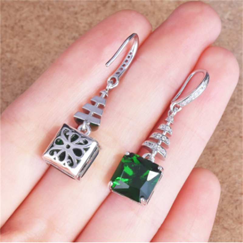 Vintage Lab Emerald Dangle Earring 925 Sterling silver Diamond Party Wedding Drop Earrings for Women Bridal Engagement Gift