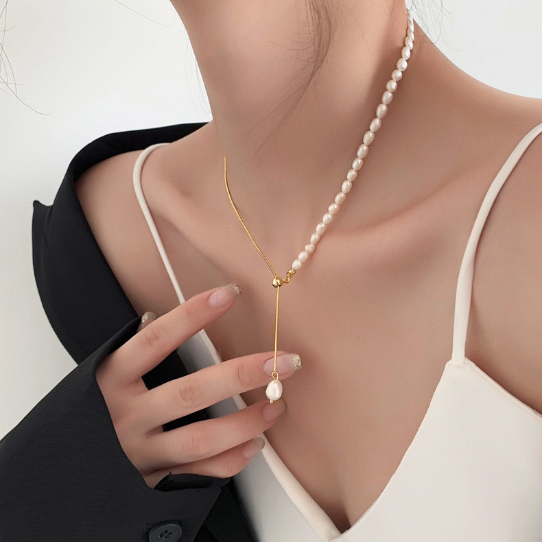 Baroque Fresh Water Pearl Brass Chain Necklace