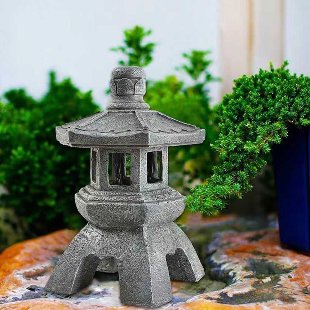 Garden Decorations Handmade Craft Zen Ornaments Accessories Resin Tower Statue Solar Lamp Stone Pagoda Lantern Lanterns 230422