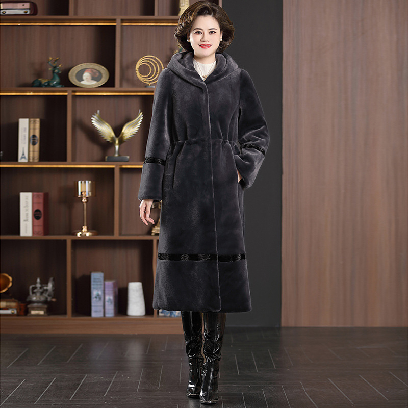 Real Fur Coat Sheep Shearing Fur Lamb Fur Coats Winter Coat Women Wool Jacket Hooded Tops PU Lining Long Korean Tops ZT254 T191118