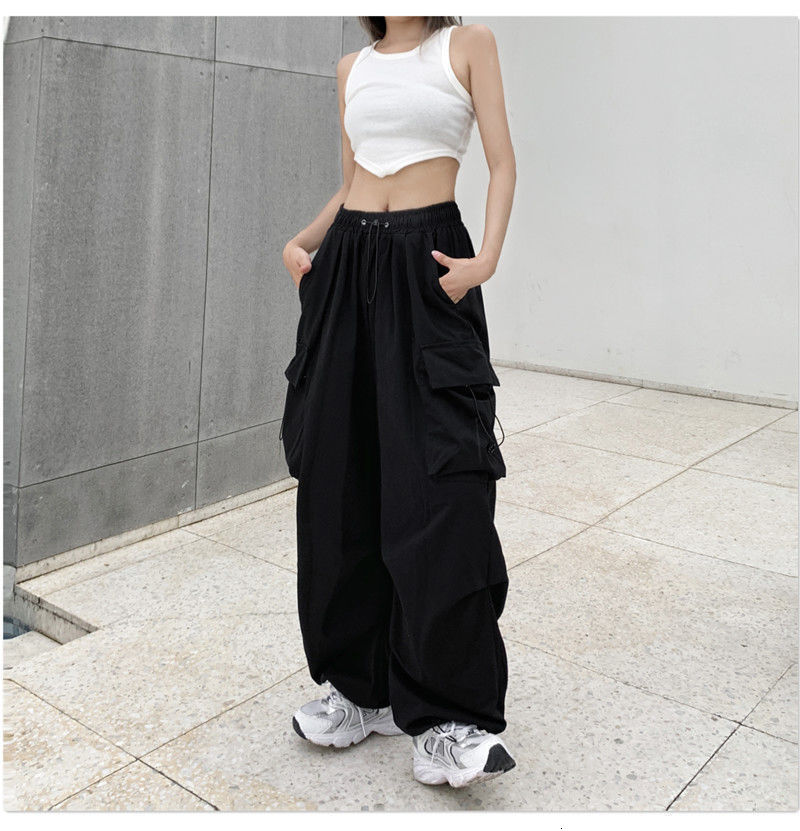 Women's Capris Y2K Women Streetwear Cargo Pants Casual Baggy Wide Leg Straight with Big Pockets Jogging Trousers Vintage Female Overalls Bottom 2