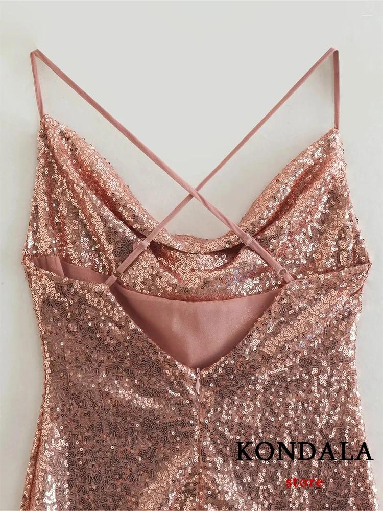 Casual Dresses KONDALA Sexy Shiny Sequins Sheath Party Mini Dress Women Fashion 2024 Backless V Neck Elegant Night Club Cami