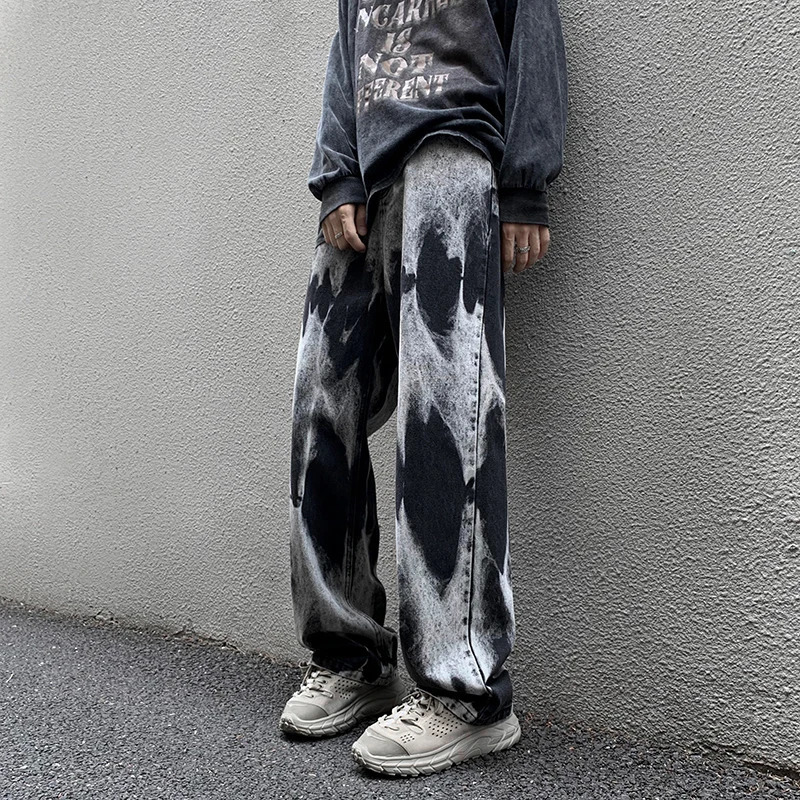 Women's Jeans Tie-dye Jeans Men High Street Straight Denim Pants Men Baggy Fashion Trend Jean Pants Mens Wide-leg Trousers BF Clothing 231122