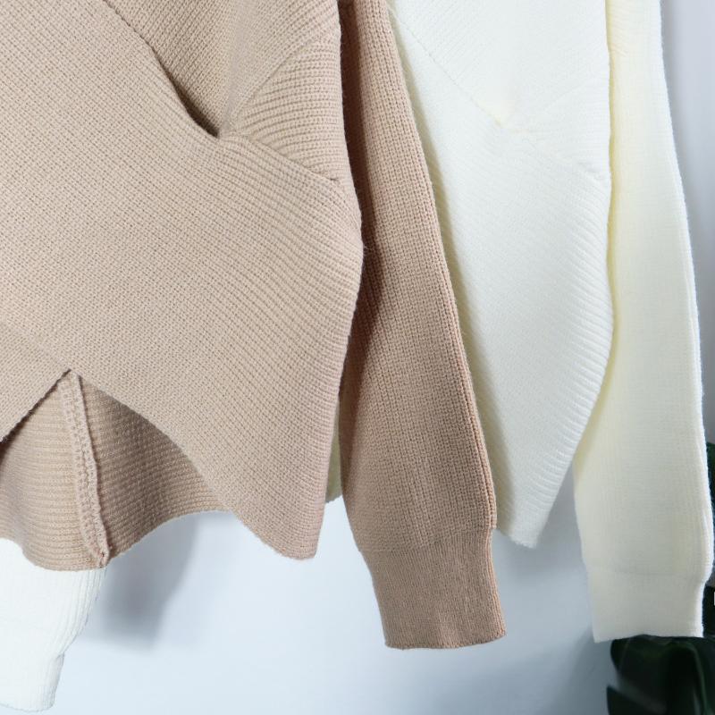 Womens Sweaters Spring Autumn Long-sleeved Knitted Pullover Fashion V-neck Wrap Top Temperament Lace-up Sweater Women Elegant Bottoming Shi