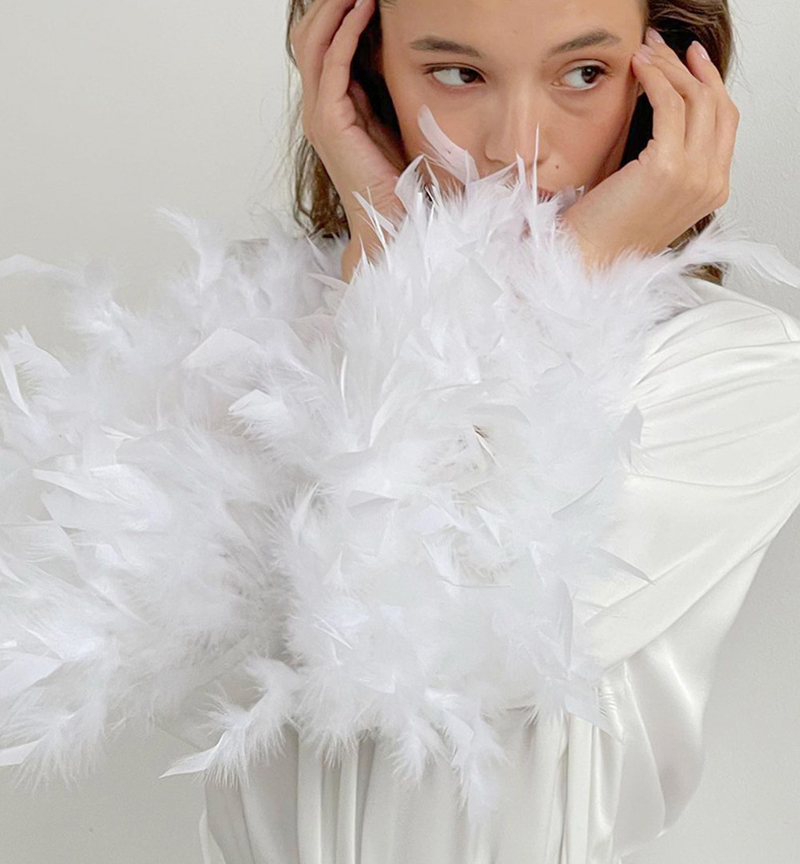 Bride Wedding Morning Gowns Robe Sets Winter Sleepwear Ceremony White Luxury Feather Nightgowns