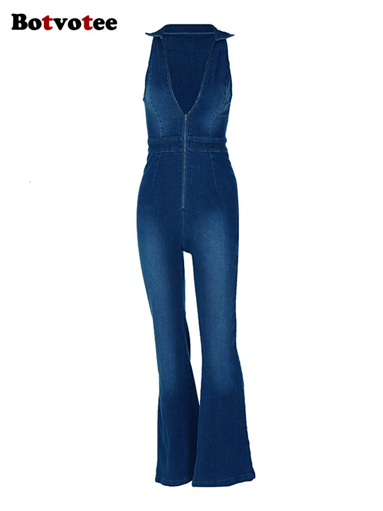 Women's Jumpsuits Rompers Botvotee Jeans Jumpsuit Women Spring Fashion High Waisted V Neck Wide Leg Pants Bodysuit Vintage Casual Denim Jumpsuit 