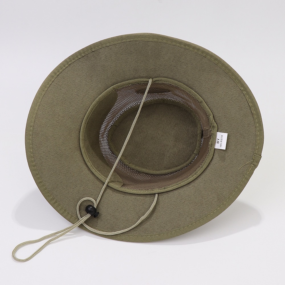 Wide Brim Hats Bucket Summer Man Cowboy Casual Style Suede Breathable Mesh Labeling Decoration Large Sunshade Outdoor Travel Cool Caps 230421