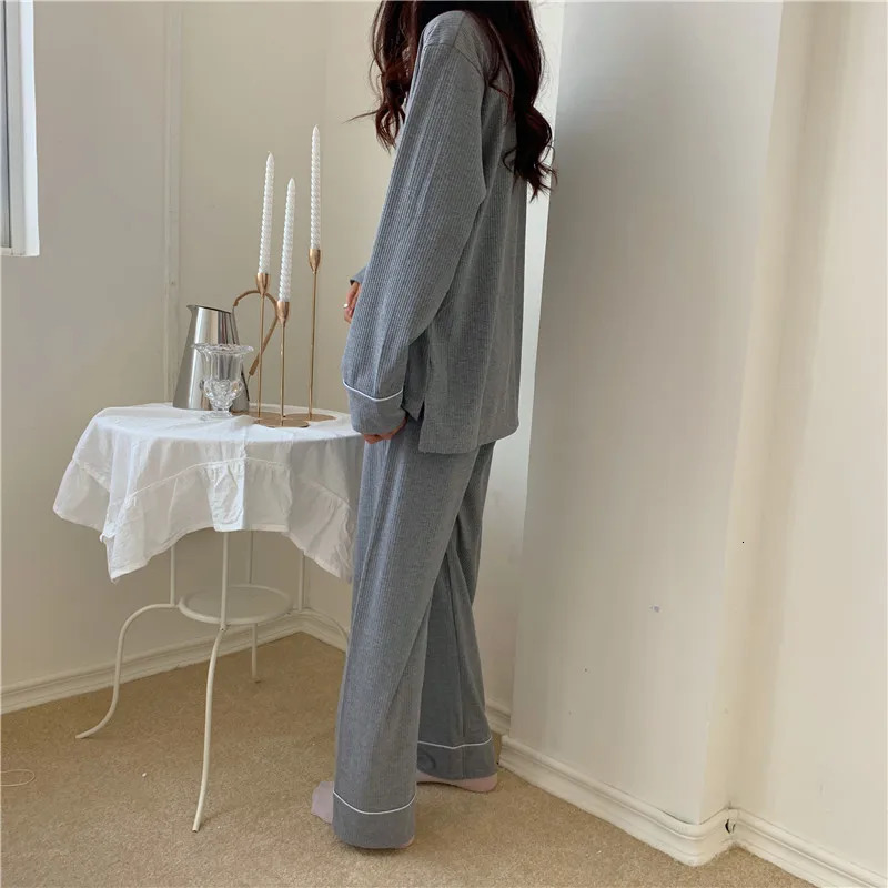 Womens Sleepwear Casual Pajamas Women Autumn and Winter Pure Cotton Long Sleeves Pants Sweet School Style Homewear Set 231122