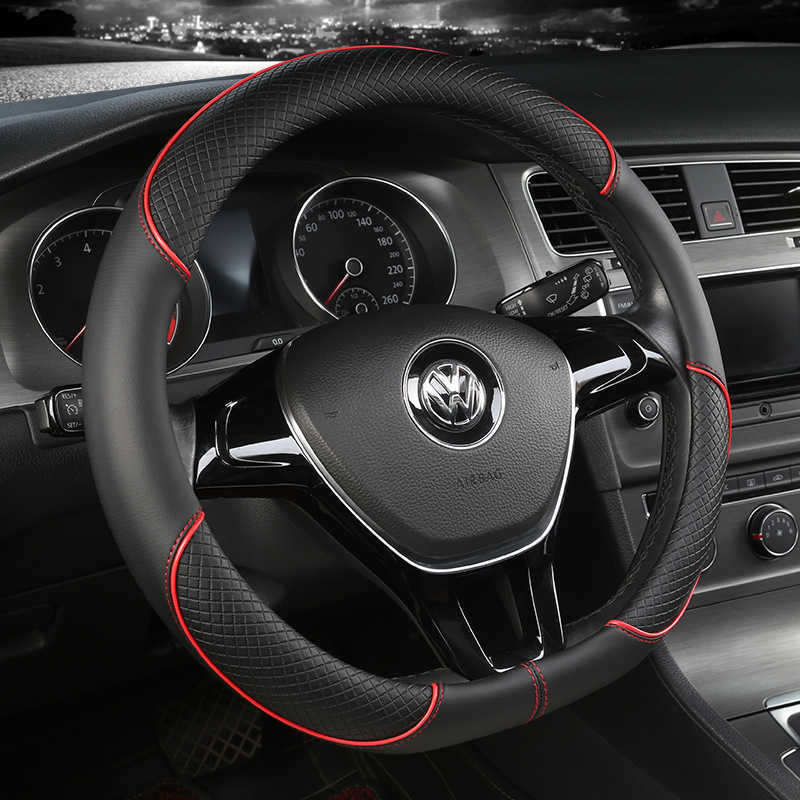 Steering Wheel Covers New Leather Steering Wheel Cover Embossed Non-slip With Round D-shaped Handle For Volkswagen BMW Nissan Nissan T231122
