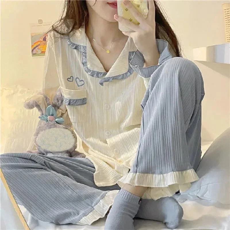 Womens Sleepwear Cute Pajama Woman Winter Autumn Lady Long Sleeve Tops Pants 2 Piece Pyjamas Solid Lingeries Sets for Women Nightwear 231122