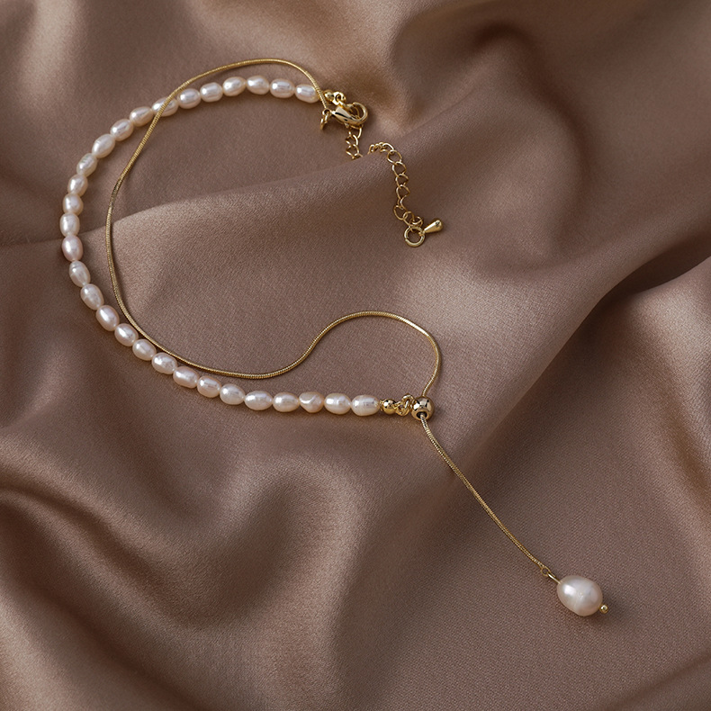 Baroque Fresh Water Pearl Brass Chain Necklace