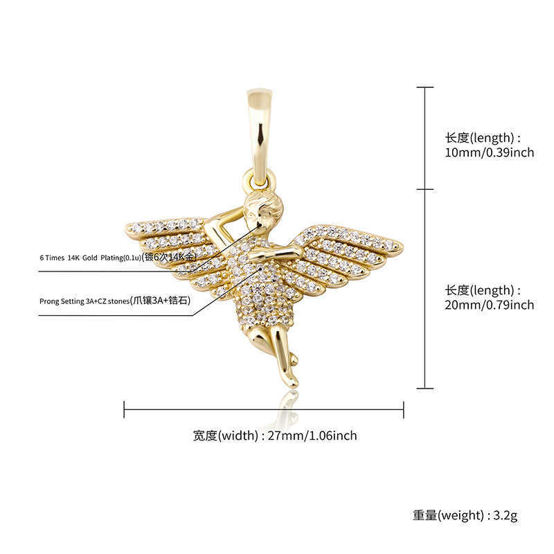 Solid S925 Sterling Silver Angel Wings Pendant Necklace for women Full cubic Zirconia gold plated Hip Hop Female jewelry Accessories Collier birthday 