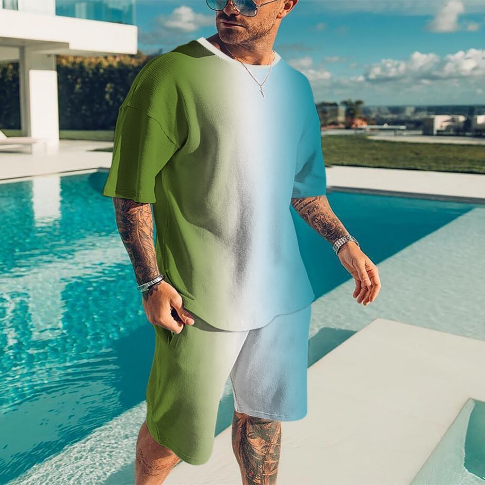 Men's Tracksuits Summer Men's Casual Beach Shorts Set 3D Printed Blu ray Fragments Round Neck Men's T-Shirt Short Sleeve Two Piece Set 