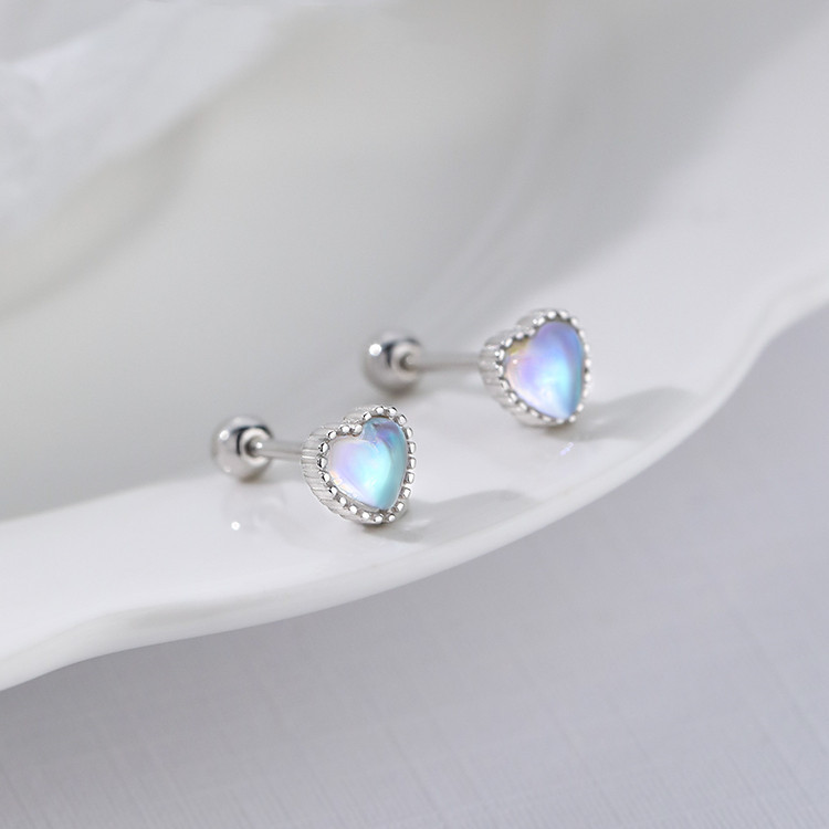 Minimalist Gemstone 925 Sterling Silver Studs Moonstone Elegant Small Stud Earring Cabochon Earrings Silver