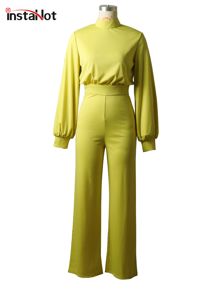 Women's Jumpsuits Rompers Insta Puff Elegant Overalls For Women Puff Long Sleeve Flare Pants Spring Office Ladies Sets Casual Fashion Female Jump