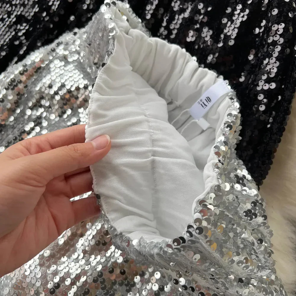 Skirts Women Glitter Sequins High Waist Sexy Skirt Party Fashion Vintage A-line Black Silver Skirts Goth Spring Summer Clothing 231121