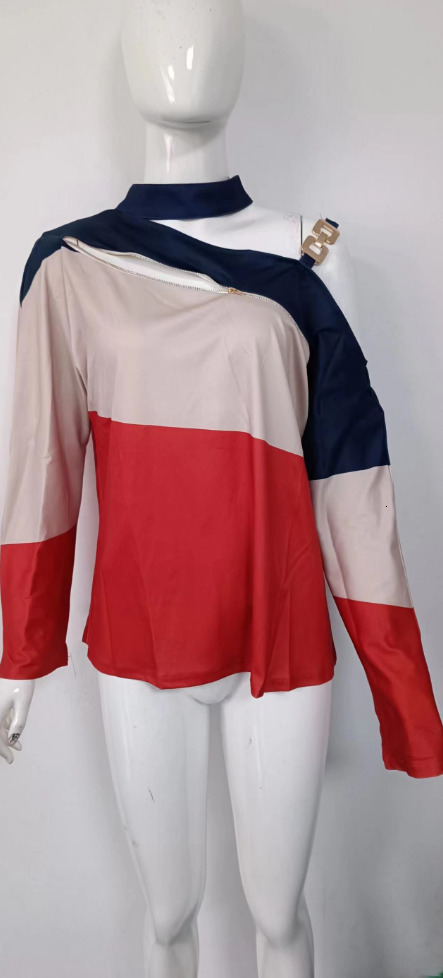 Women's T-Shirt Cold Shoulder Top for Women Marble Print Metal Decor Daily Long Sleeve Tee Casual 230422