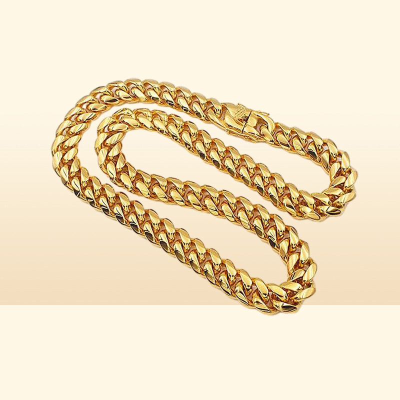 Chains Men Cuban Chain Necklace Stainless Steel Jewelry High Polished Hip Hop Curb Link Double Safety Clasps 18K Stamped 14Mm