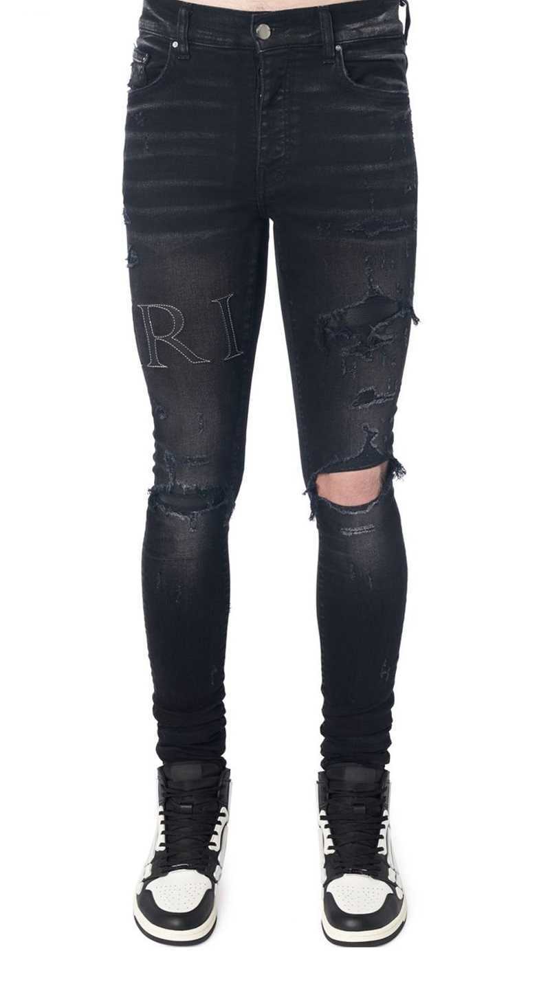 Designer Clothing Fashion Denim Pants Amiiri 2022 New High Street Trend Brand Leather Letter Patch Hole Black Slim Fit Small Foot I Jeans Men Motocycle Biker Skinny, As shown in figure
Designer Clothing Fashion Denim Pants Amiiri 2022 New High Street Trend Brand Leather Letter Patch Hole Black Slim Fit Small Foot I Jeans Men Motocycle Biker Skinny, As shown in figure