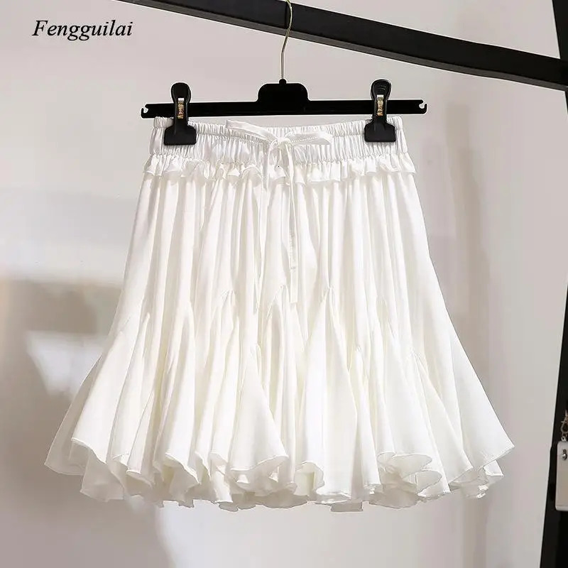 Skirts White Black Chiffon Summer Shorts Skirt Women Fashion Korean High Waist Tutu Pleated Mini Aesthetic Skirt Female 231121